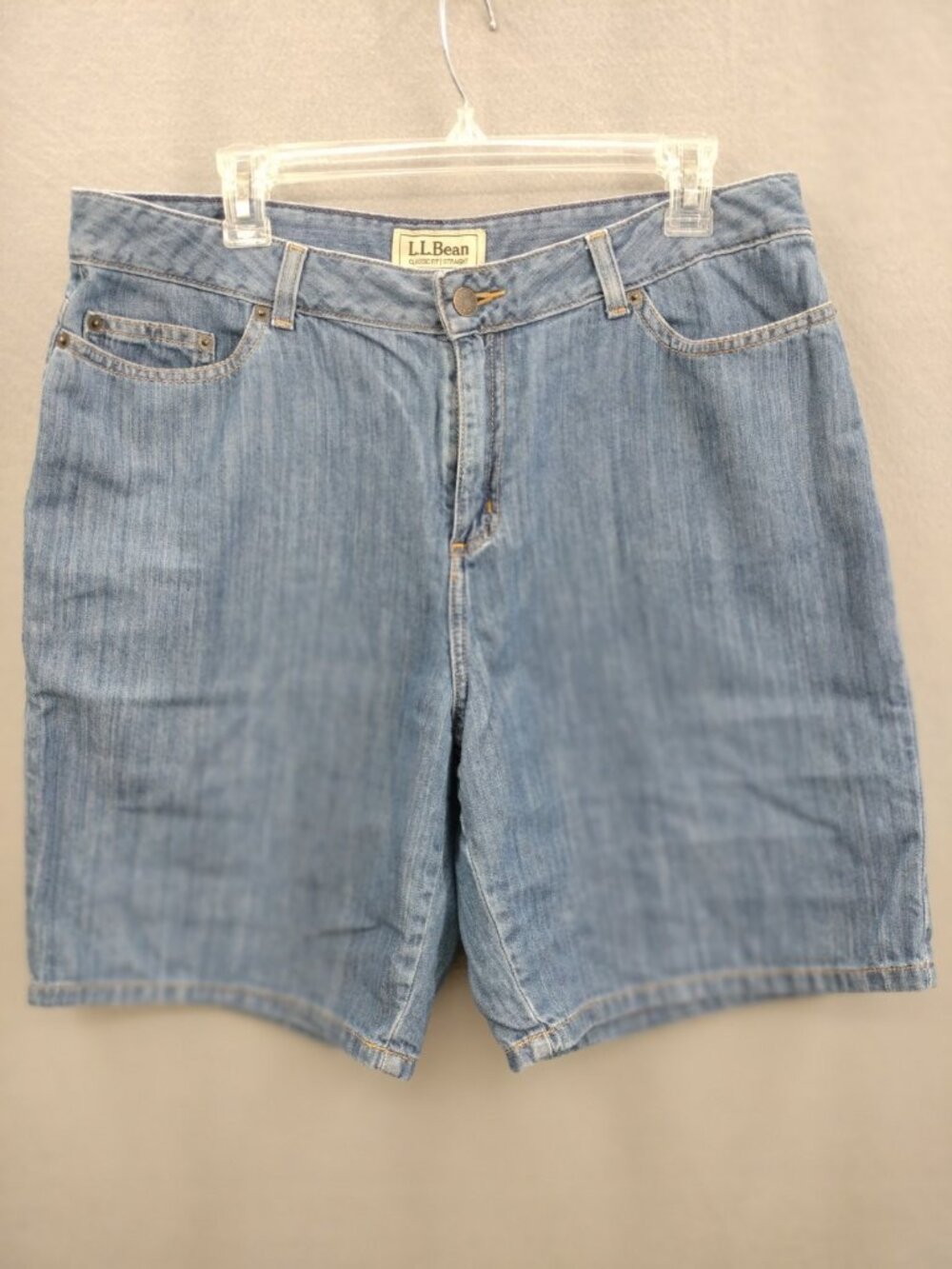 LL Bean Shorts Womens 16 Utility Safari Straight Denim Blue Jean Cargo Pocket